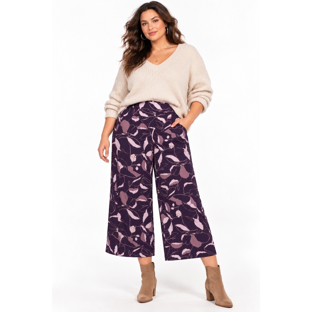 Threads 4 Thought Alora Falling Floral Crinkle Woven Capri Pants Purple XXL NEW